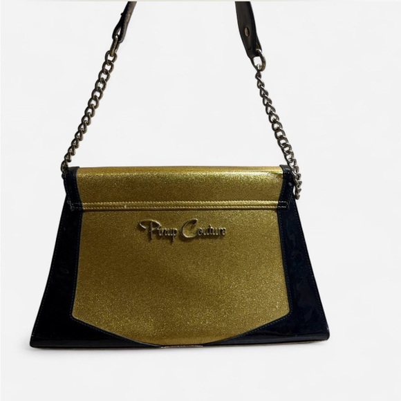 Pinup Couture Handbags - Pinup Couture Gold and Black Chain Shoulder Bag